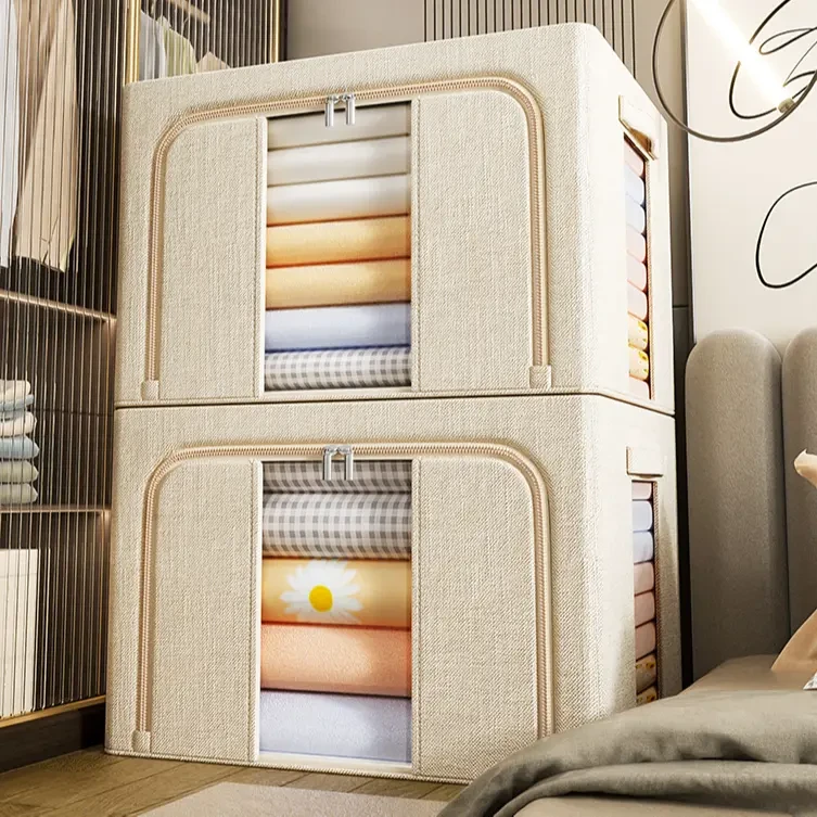 爱百纳天山棉麻收纳箱家用衣服整理盒衣柜衣物折叠加厚布艺储物筐