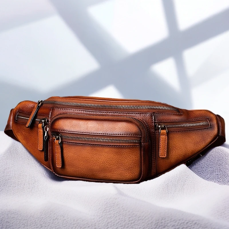 头层牛皮时尚户外旅行大容量男士休闲百搭潮流多功能复古单肩包包