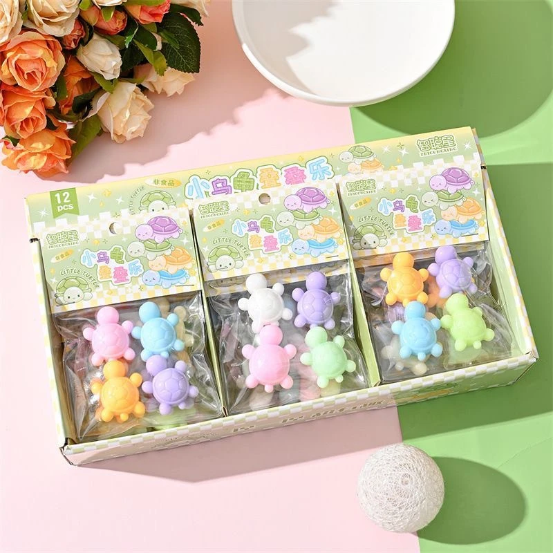 新款小乌龟捏捏乐解压玩具多彩颜色柔软减压海龟叠叠乐摆件玩具