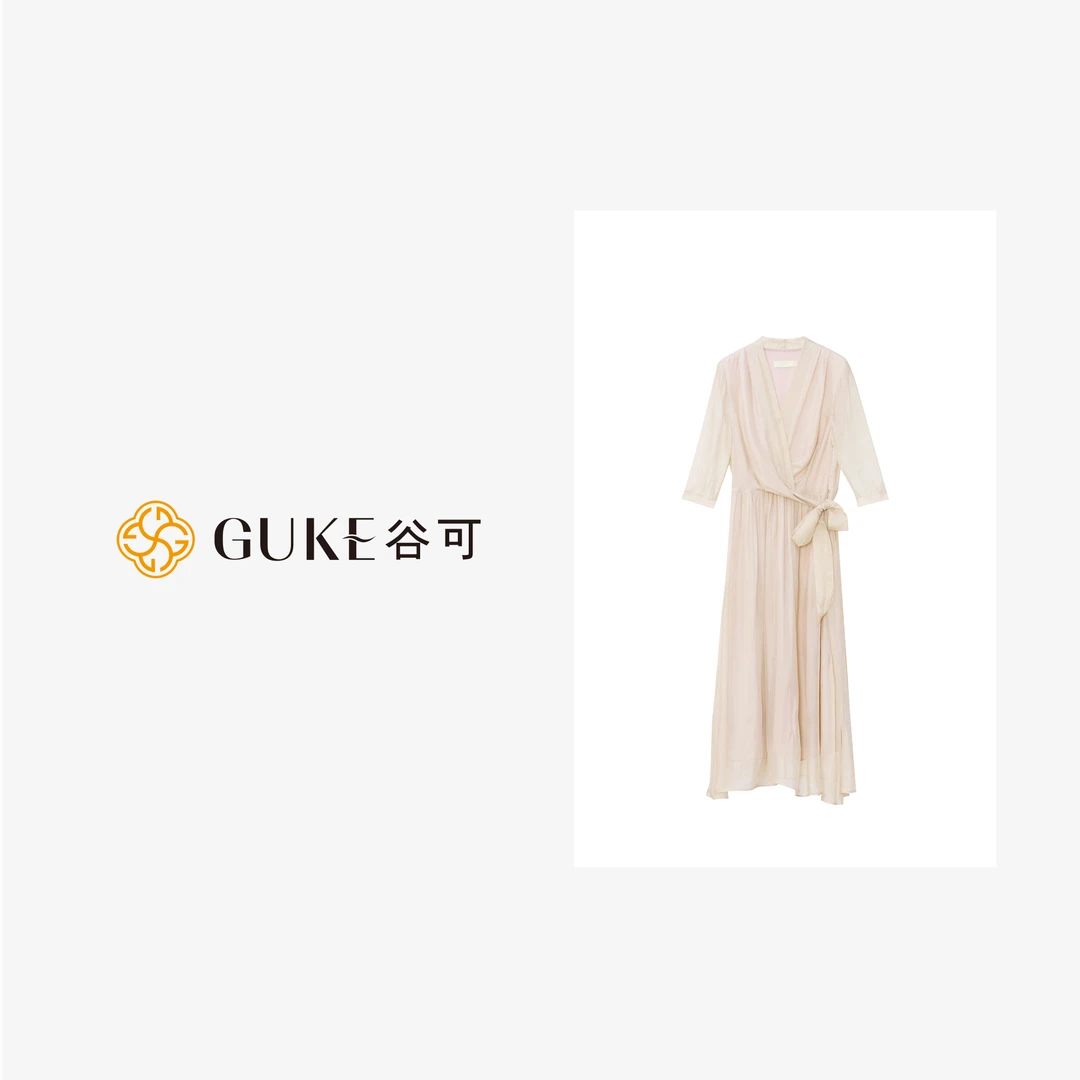 GKE/谷可LQ1186夏季新款粉色桑蚕丝连衣裙气质优雅超显瘦裙子女