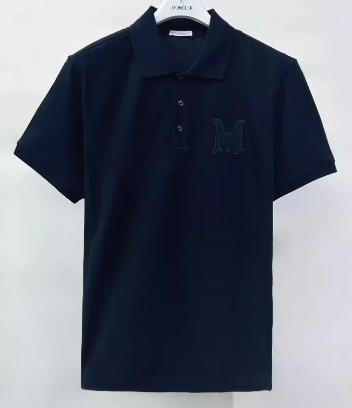 全新未使用 MONCLER M 24春夏蓝色植绒M男士Polo 短袖 8A00008