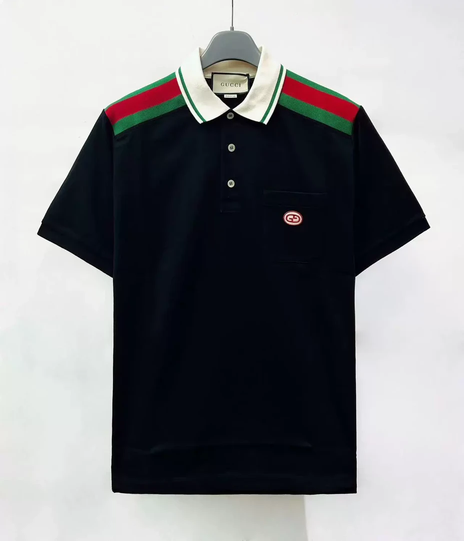 全新未使用 GUCCI/古驰 M 24春夏手臂红绿条 Polo 短袖T恤 737656