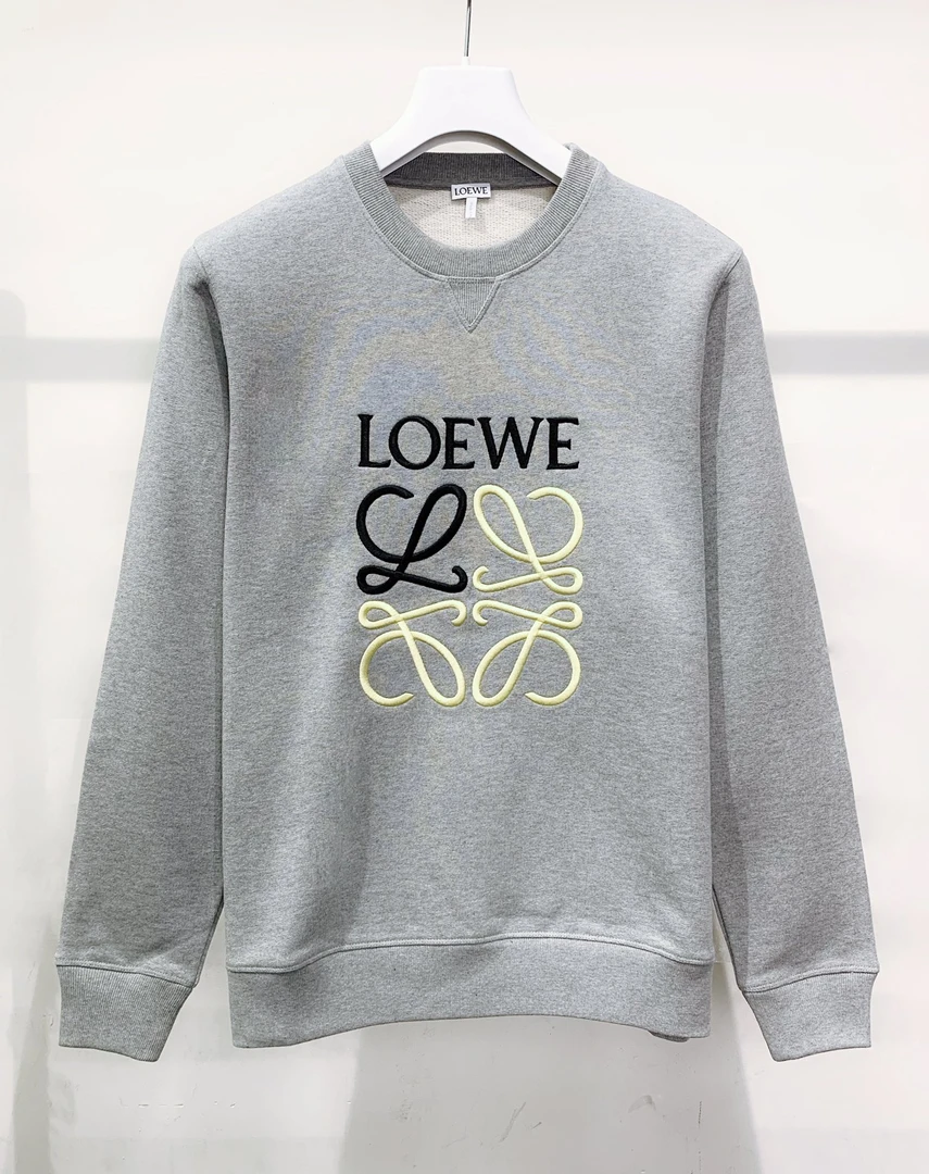 全新未使用 LOEWE/罗意威 灰字母Logo刺绣男套头卫衣 H526Y24J01