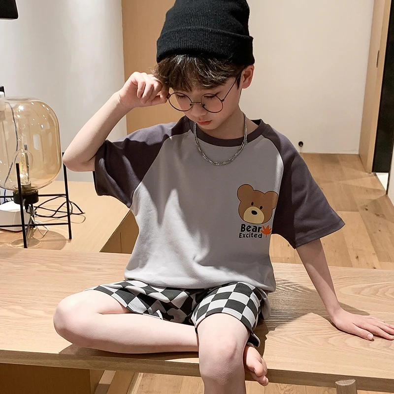 YUZHAOLIN/俞兆林儿童睡衣男童夏季薄款纯棉家居服短袖大中童套装