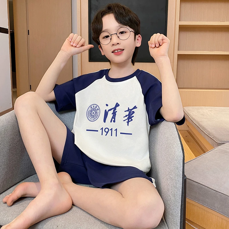 YUZHAOLIN/俞兆林夏季简约风儿童款睡衣男童短袖纯棉家居服两件套