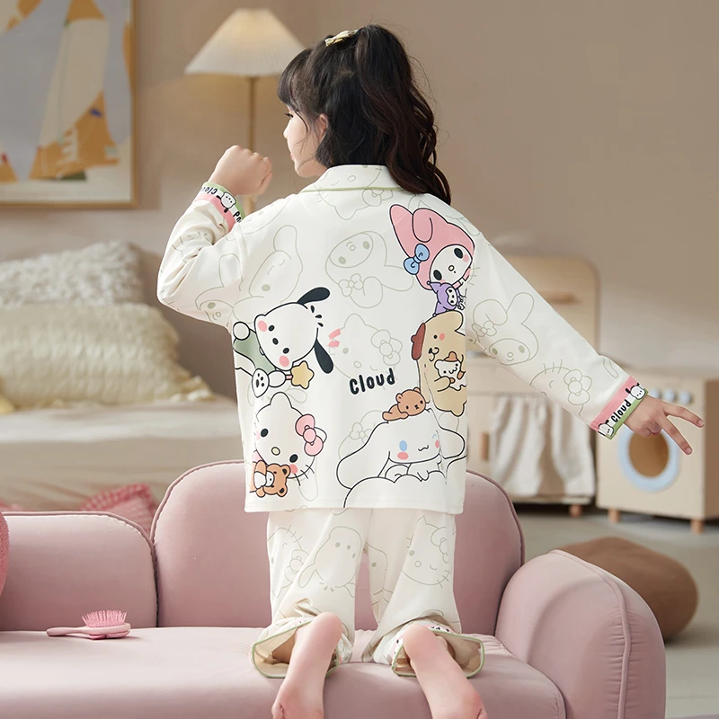 YUZHAOLIN/俞兆林可爱开衫长袖两件套春秋款女童翻领衬衫纯棉睡衣