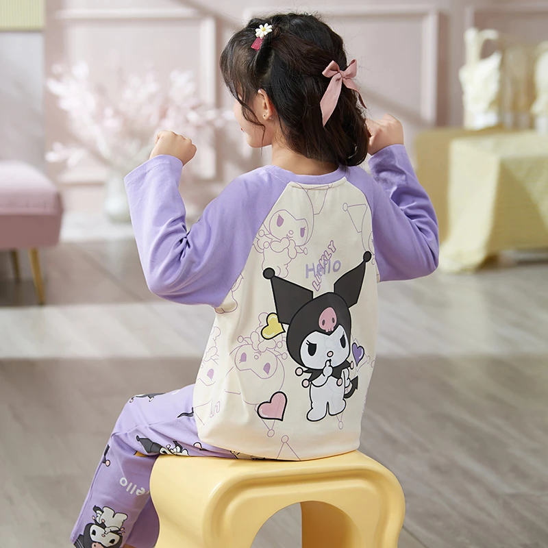 YUZHAOLIN/俞兆林秋季儿童睡衣纯棉长袖女孩卡通公主风圆领家居服