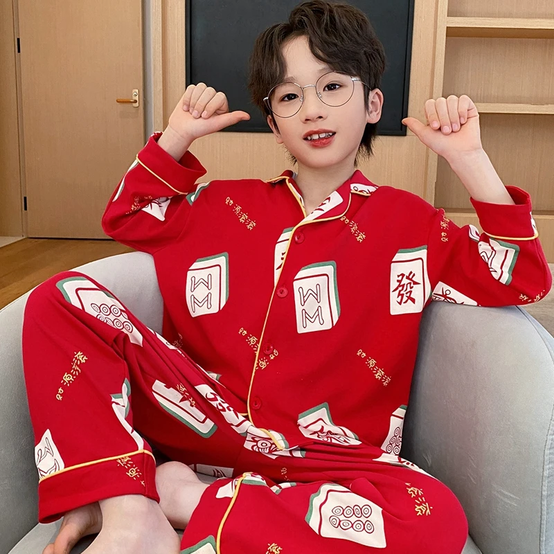 YUZHAOLIN/俞兆林春秋新款青少年长袖长裤家居服男童纯棉睡衣套装