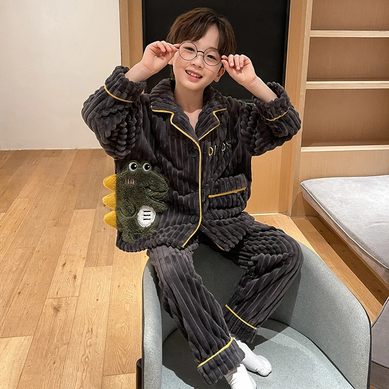 YUZHAOLIN/俞兆林男童睡衣秋冬季法兰绒加厚两件套男孩保暖家居服