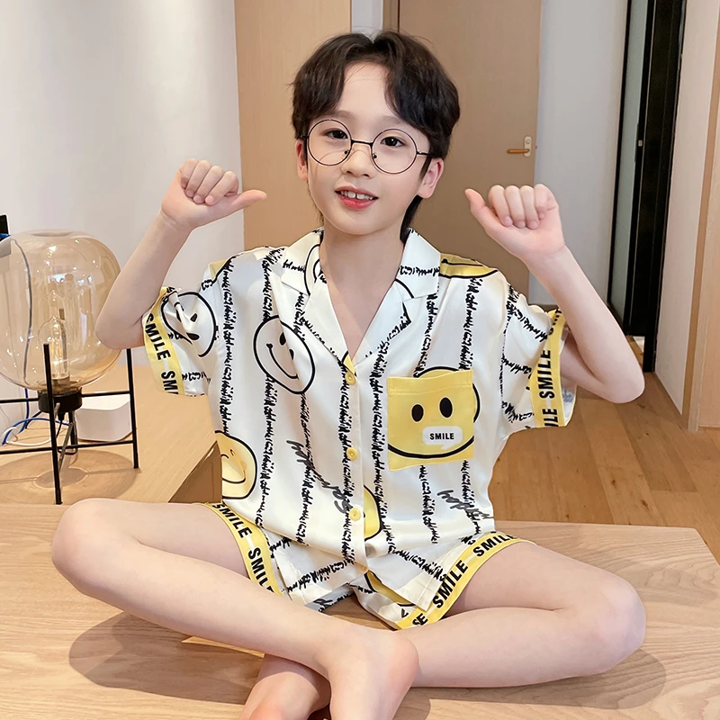 YUZHAOLIN/俞兆林男童中大童夏季新款冰雪丝透气居家亲子睡衣套装