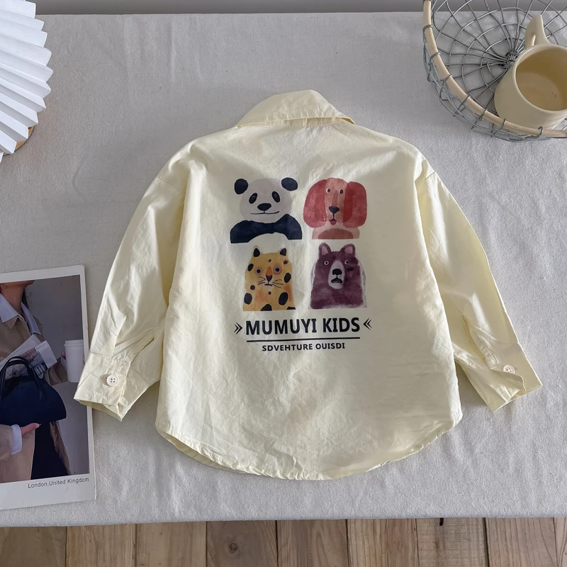 儿童春季长袖衬衫2025新款卡通宝宝棉衬衫男童韩版衬衣潮童装