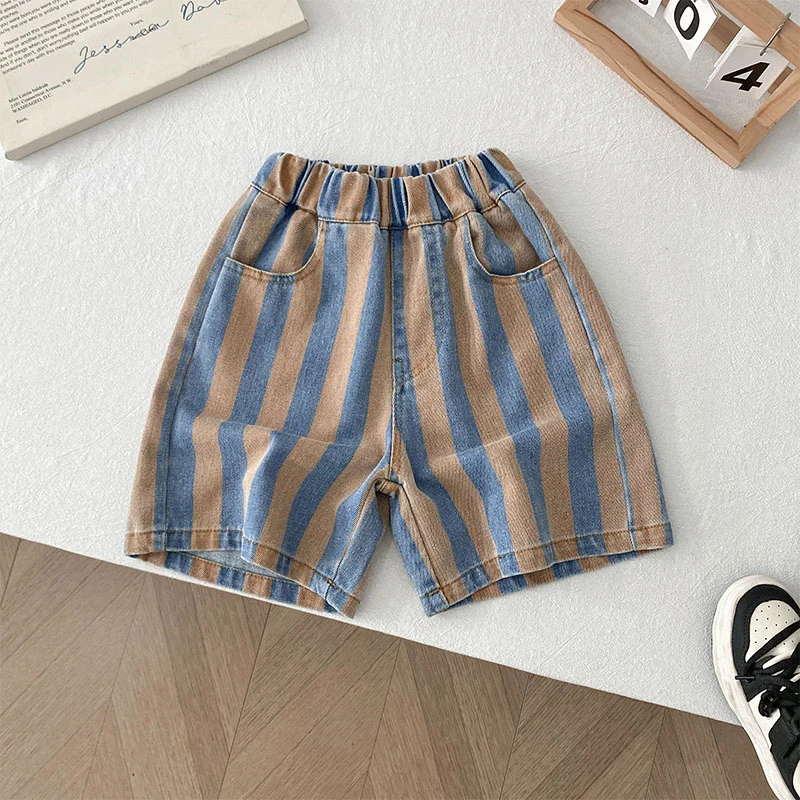 夏款儿童条纹牛仔五分裤韩版休闲宽松中裤男童薄款舒适直筒裤童装