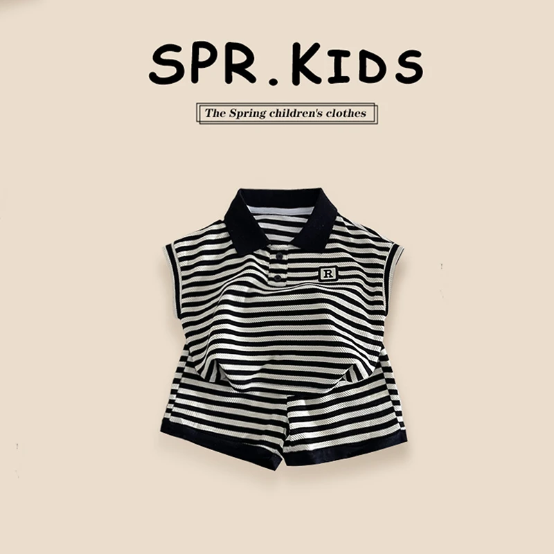 男童无袖套装2025夏季新款男宝宝时髦背心两件套儿童条纹宽松上衣