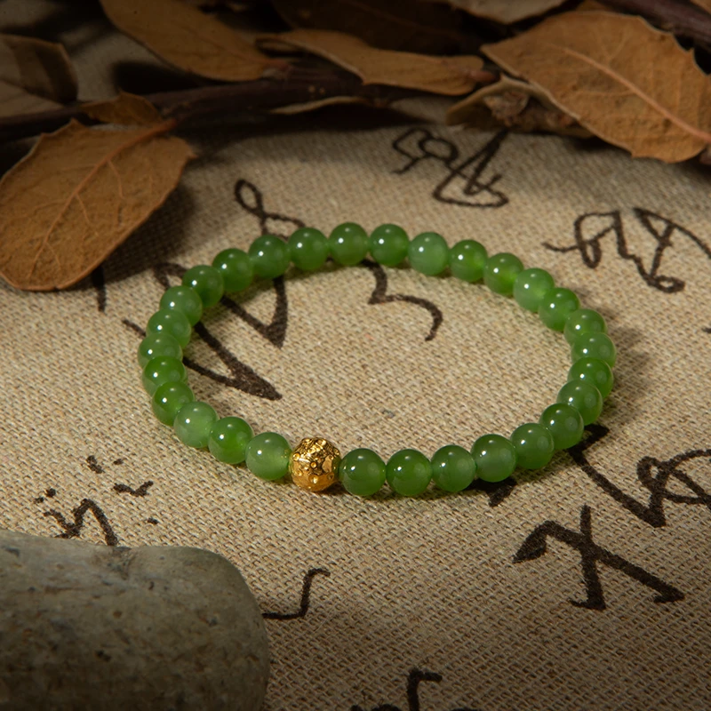 【熙么】青俞 和田玉 手串 18K金镶嵌 B02D-2470多样性发其一