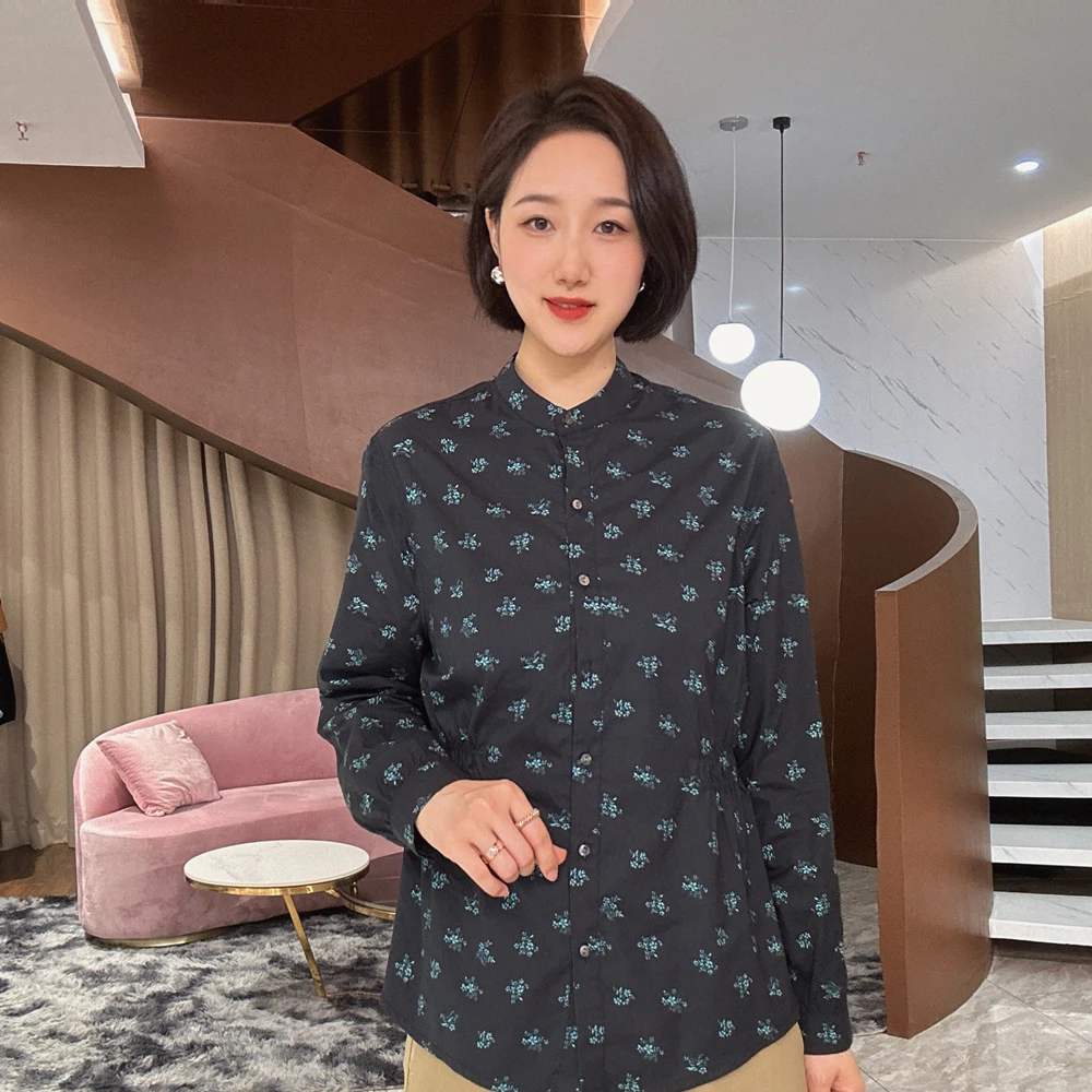 收腰立领纯棉衬衫   2609