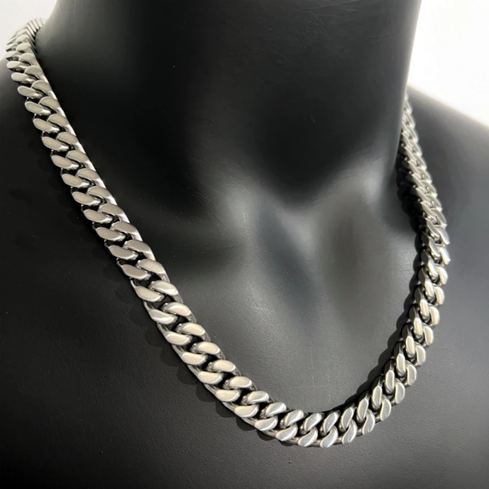 钛钢项链 欧美嘻哈粗古巴项链12mm潮流个性古巴链素款做旧小众
