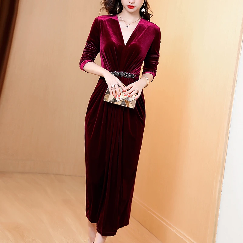 金丝绒连衣裙女秋冬2025新款女装高端气质结婚妈妈装长款礼服裙
