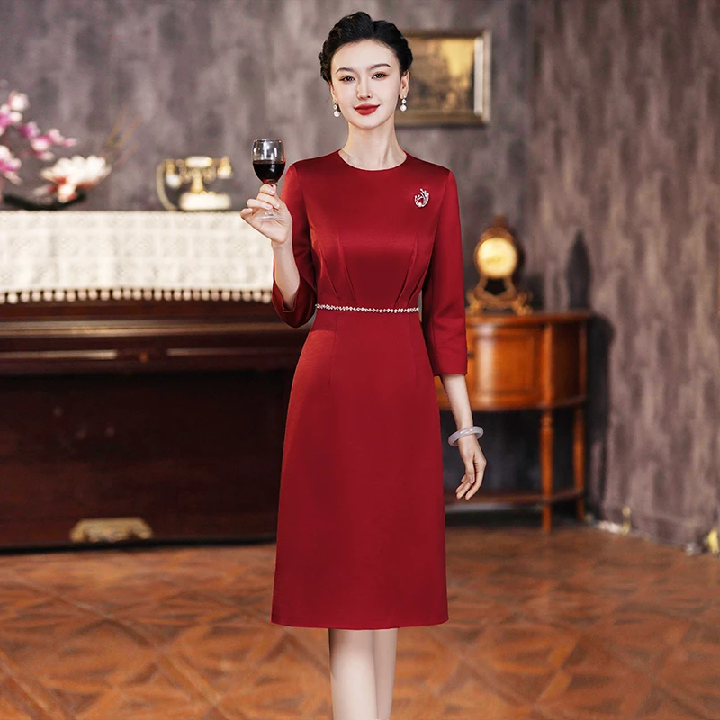 喜婆婆婚宴装礼服连衣裙女式2024年春秋新款时尚洋气妈妈敬酒服裙