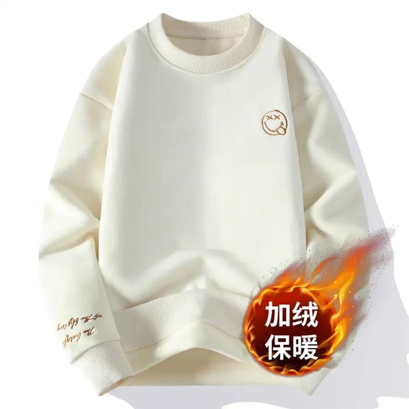 奥粒绒宽松圆领卫衣男士冬季加绒加厚打底衫青少年潮流长袖上衣服