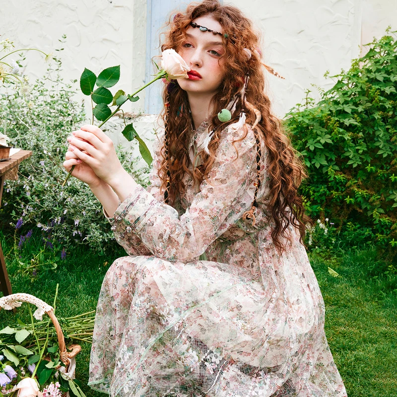 【高高甄选】菀壹2024秋装新连衣裙碎花茶歇裙a字中长裙Q17111331