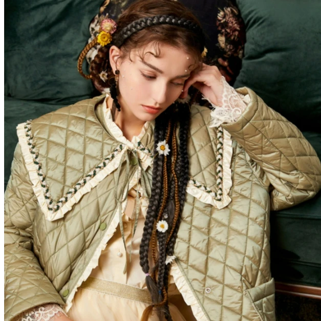 【千颂妮专享】菀草壹中长款冬季菱格过膝棉袄外套M58021159