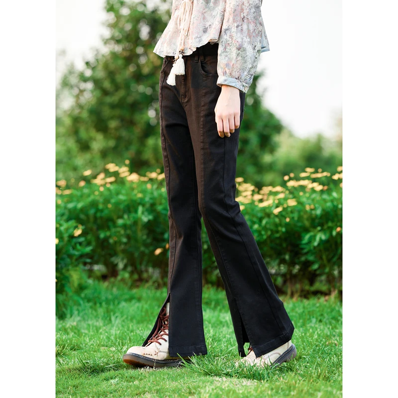 【千颂妮专享】菀草壹微喇开叉牛仔裤2024冬季新款裤子N24333351