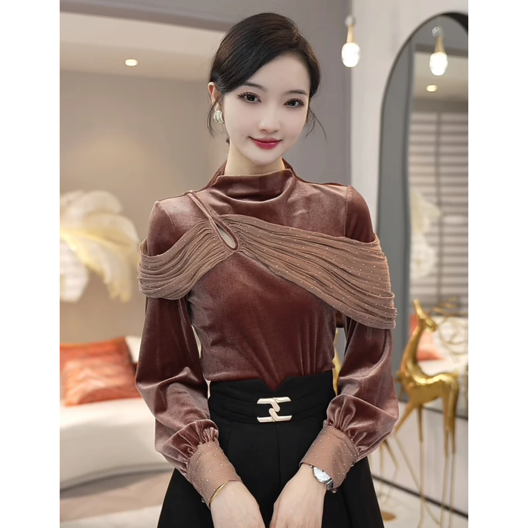 现货2025年秋季新款【ZM23-144-1】时尚气质小众轻奢重工丝绒上衣女