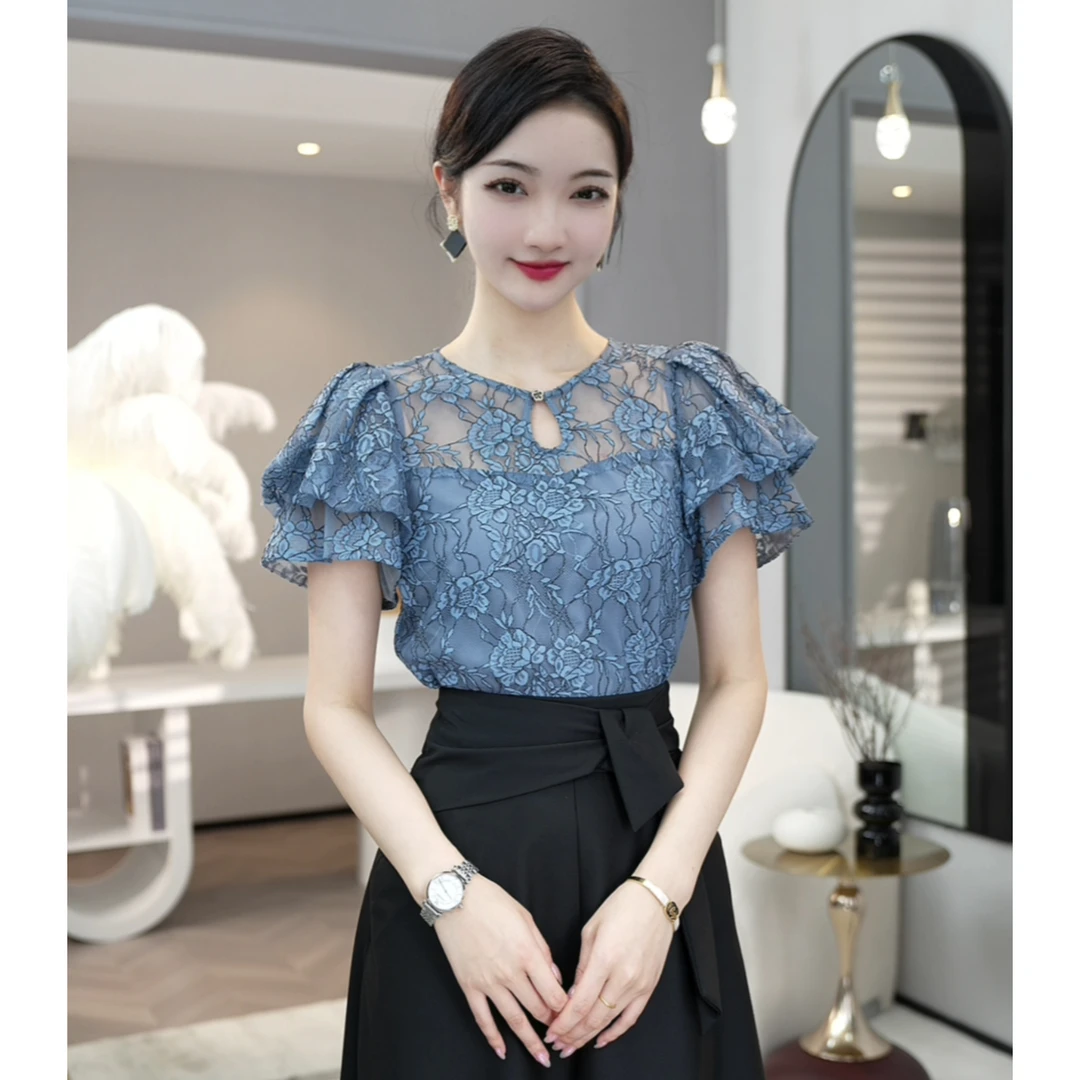 现货2025夏季新款【DD-80】时尚小众蕾丝碎花百搭显瘦洋气上衣女