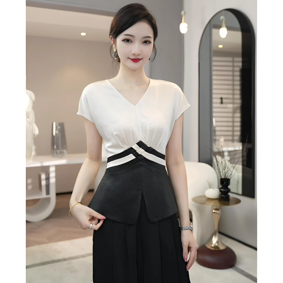 唐熹2025年夏季新款【ZM24-X551】高级肌理缎面米白色衬衫上衣