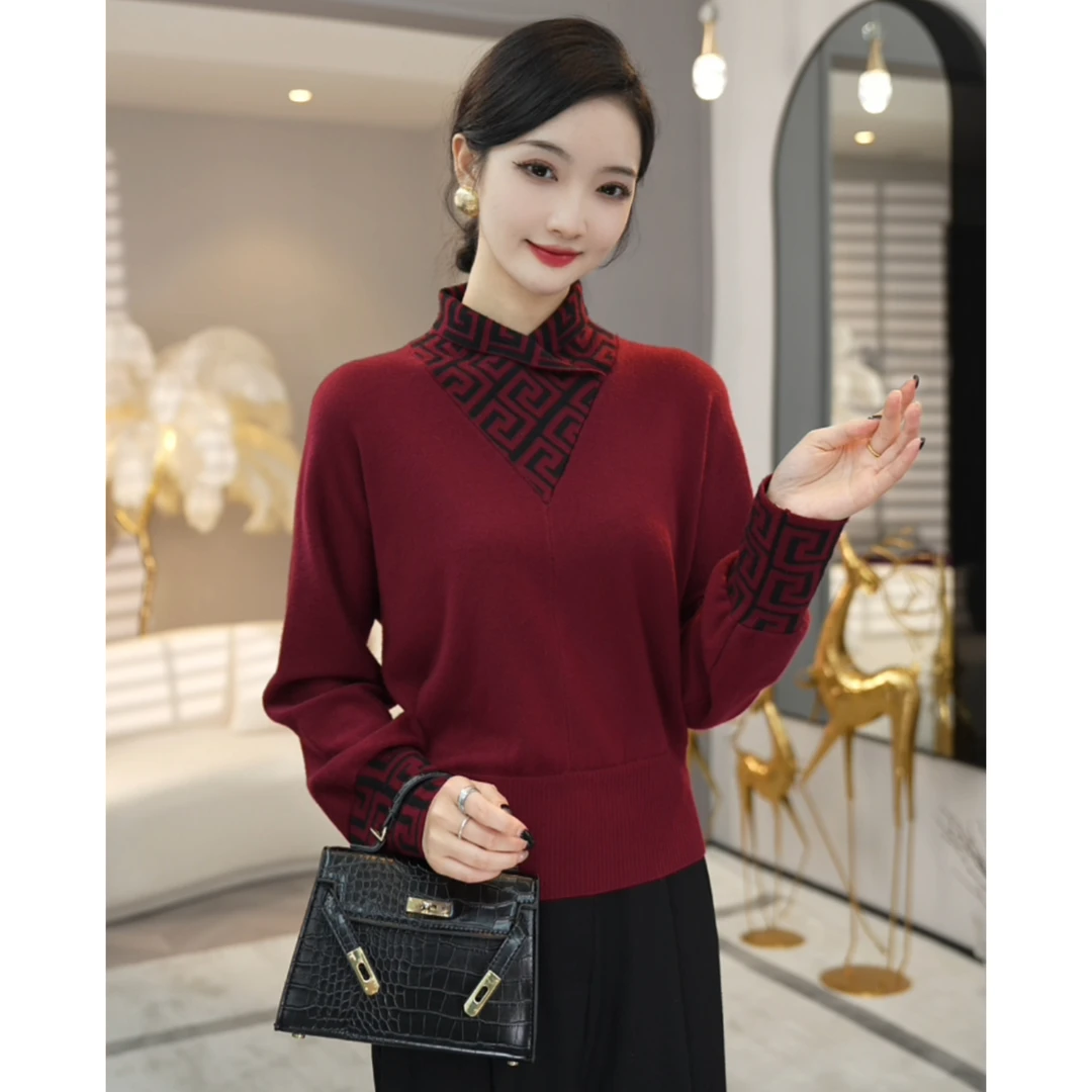 现货2025年秋冬新款【3985】含绵羊毛小众洋气高级感半高领针织上衣