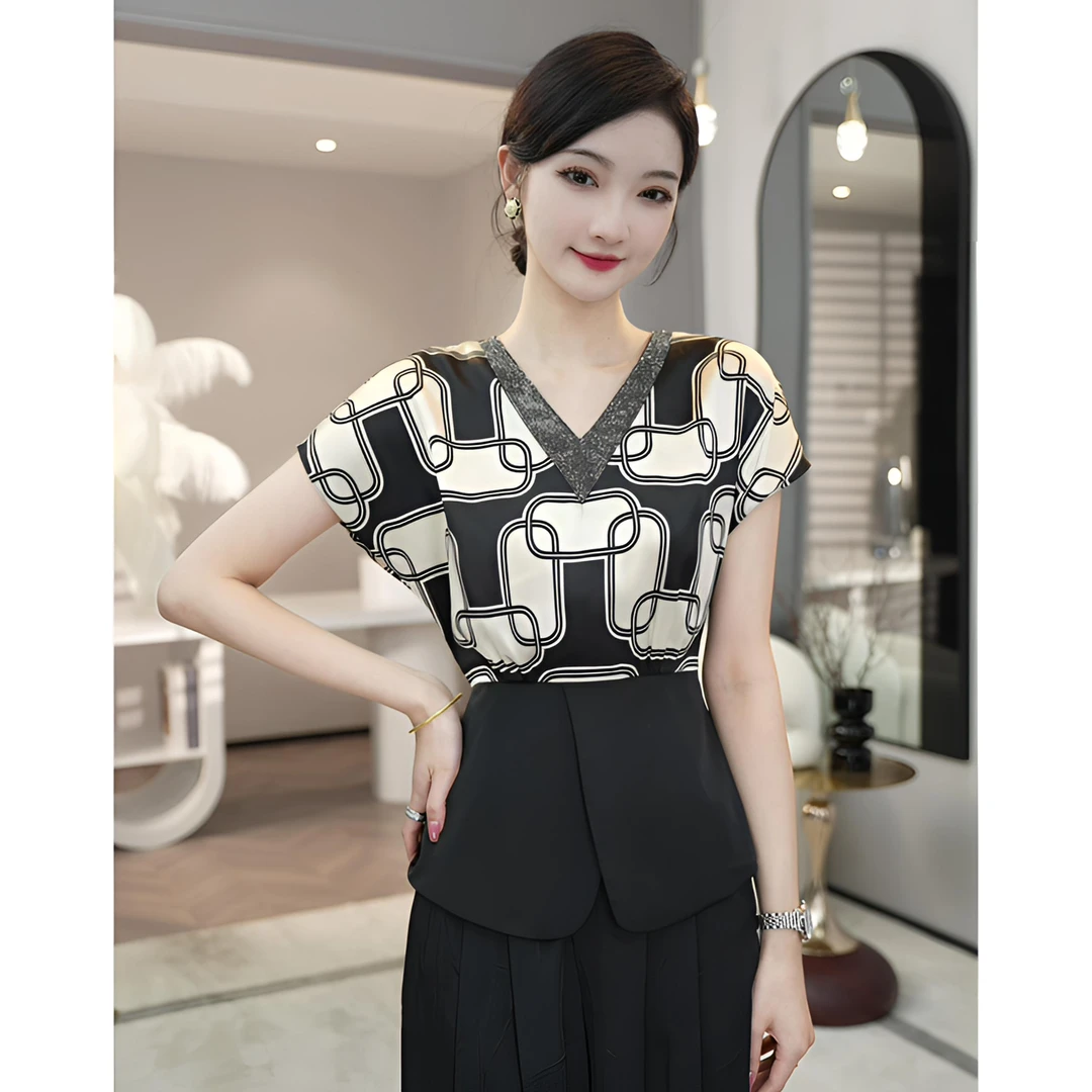 现货2025夏季新款【LT24-X447】高级感轻奢气质时尚印花衬衫上衣女