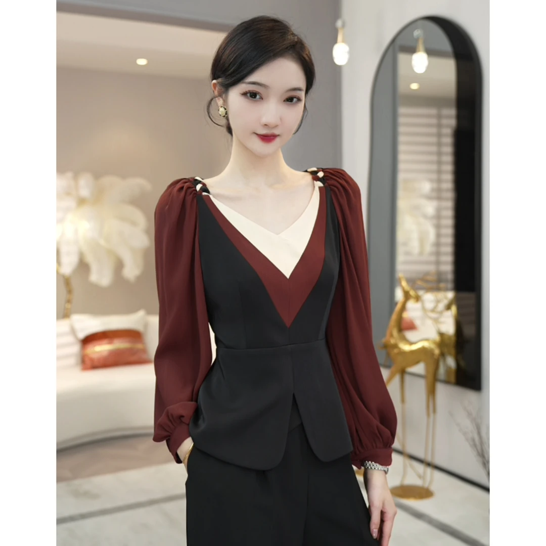 唐熹2024早秋新款【ZM24-Q589】重工拼色编织时尚长袖衬衫上衣