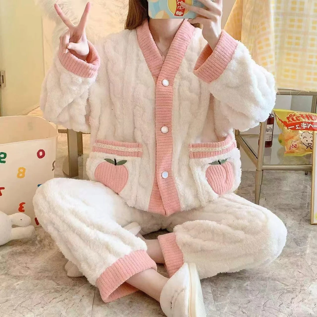 YQ511冬季睡衣女士保暖休闲加厚加绒时尚学生家居服套装