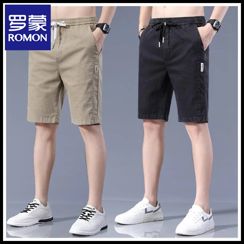 罗蒙冰丝五分裤男士夏季款休闲短裤宽松直筒中裤子透气运动马裤子