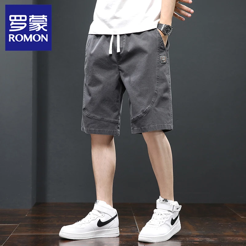 罗蒙短裤男夏季薄款宽松休闲中裤子男士潮流透气松紧腰工装五分裤