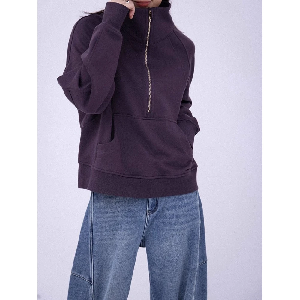 THREEPASS三水酱 LU家同款定制李子色|烟筒领拼接插肩袖自热卫衣