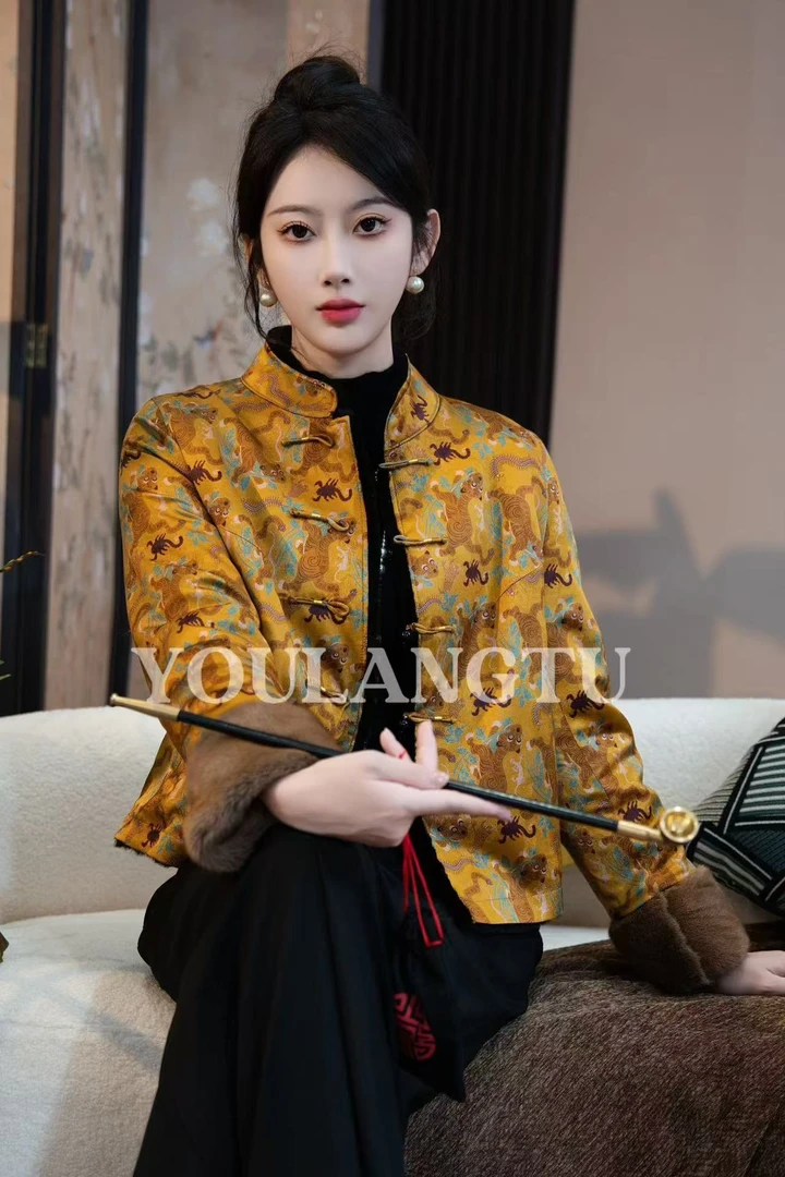 九亿锦【皮草穿搭】山君 新中式国风秋冬季皮毛一体双面穿外套