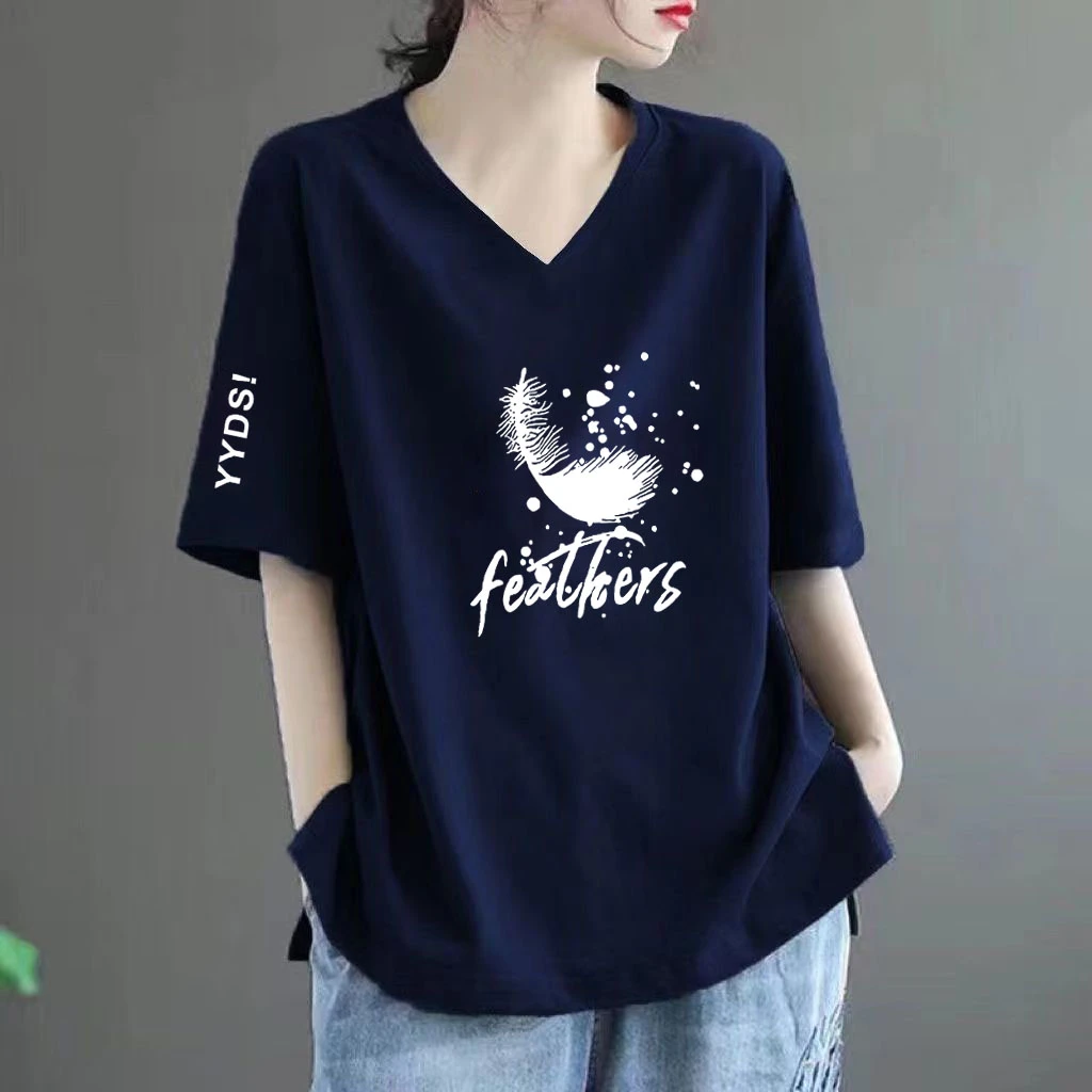 2024夏季纯棉短袖t恤正肩短体恤女百搭休闲低领半袖V领上衣ins