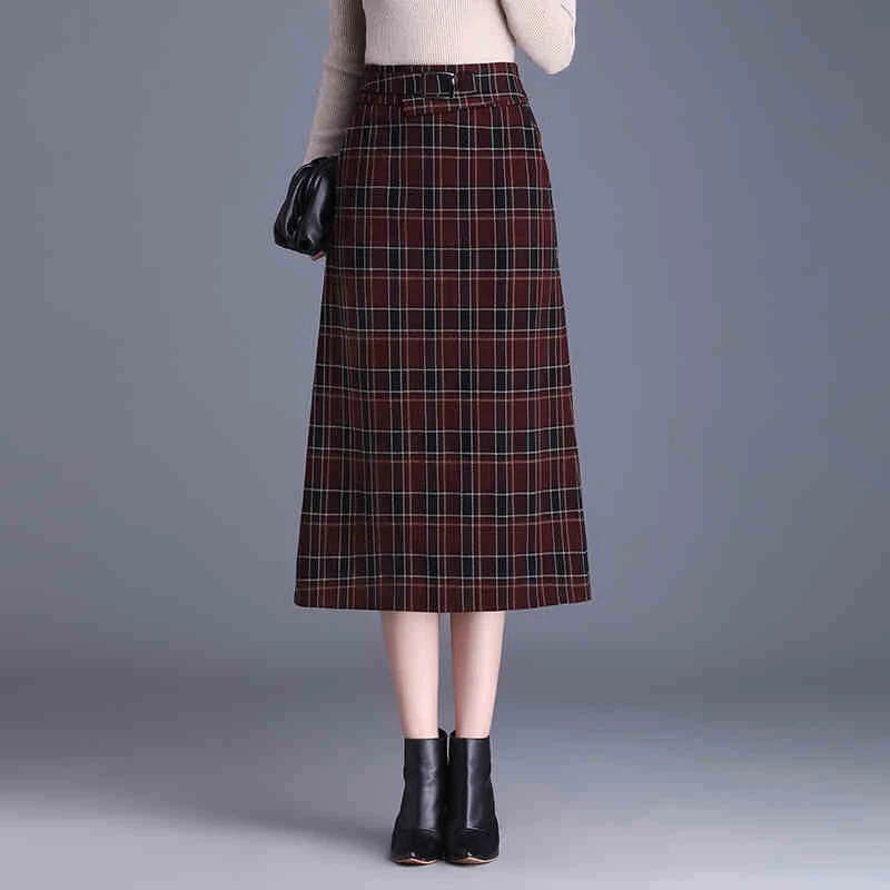 格子毛呢半身裙女2025新款韩版高腰显瘦中长款直筒时尚包臀裙