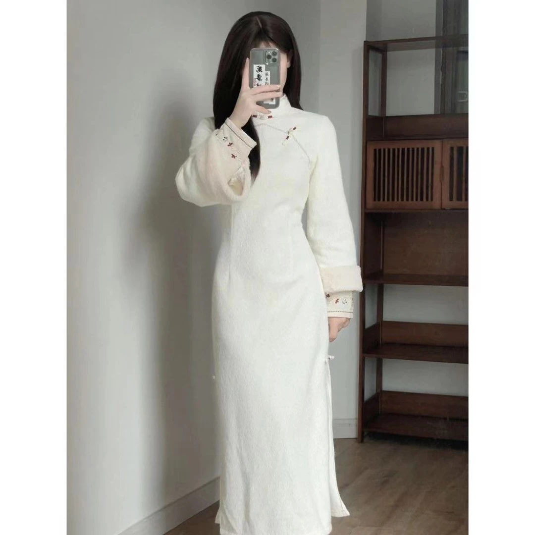 【如玉】冬季旗袍2023新中式少女年轻款显瘦过年秋冬加绒加厚新年