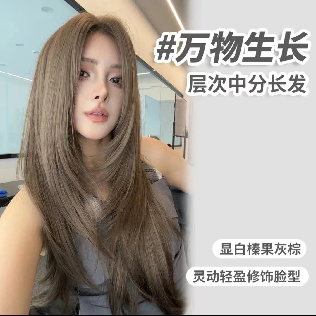 【万物生长】升级版进口丝榛果灰棕前额蕾丝中分层次发假发氛围ins