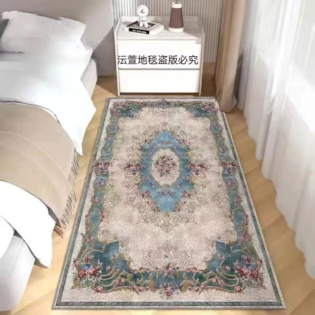 《蓝白波斯》复古床边阳台衣帽间门厅家用吸水地毯地垫 水晶绒 L31