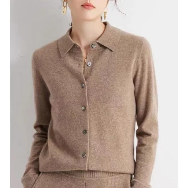 【100%纯羊绒衬衣】百搭叠穿神器POLO领羊绒开衫宽松针织衬衫MC461