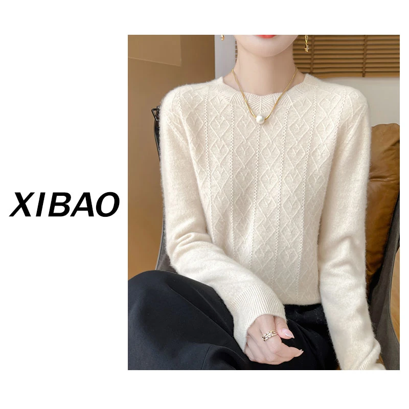 【100%全羊毛】一线成衣百搭圆领针织上衣休闲女士长袖NJR920