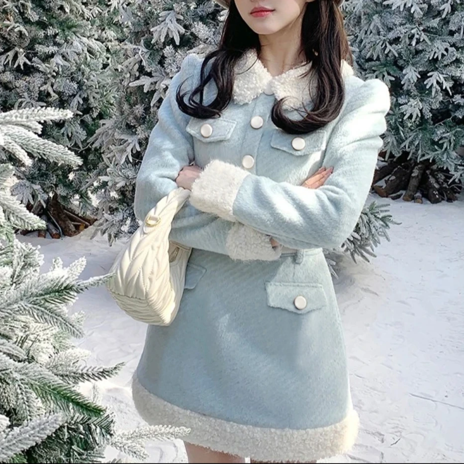 大码小香风呢子外套女秋冬装长短外套收腰显瘦连衣裙10119