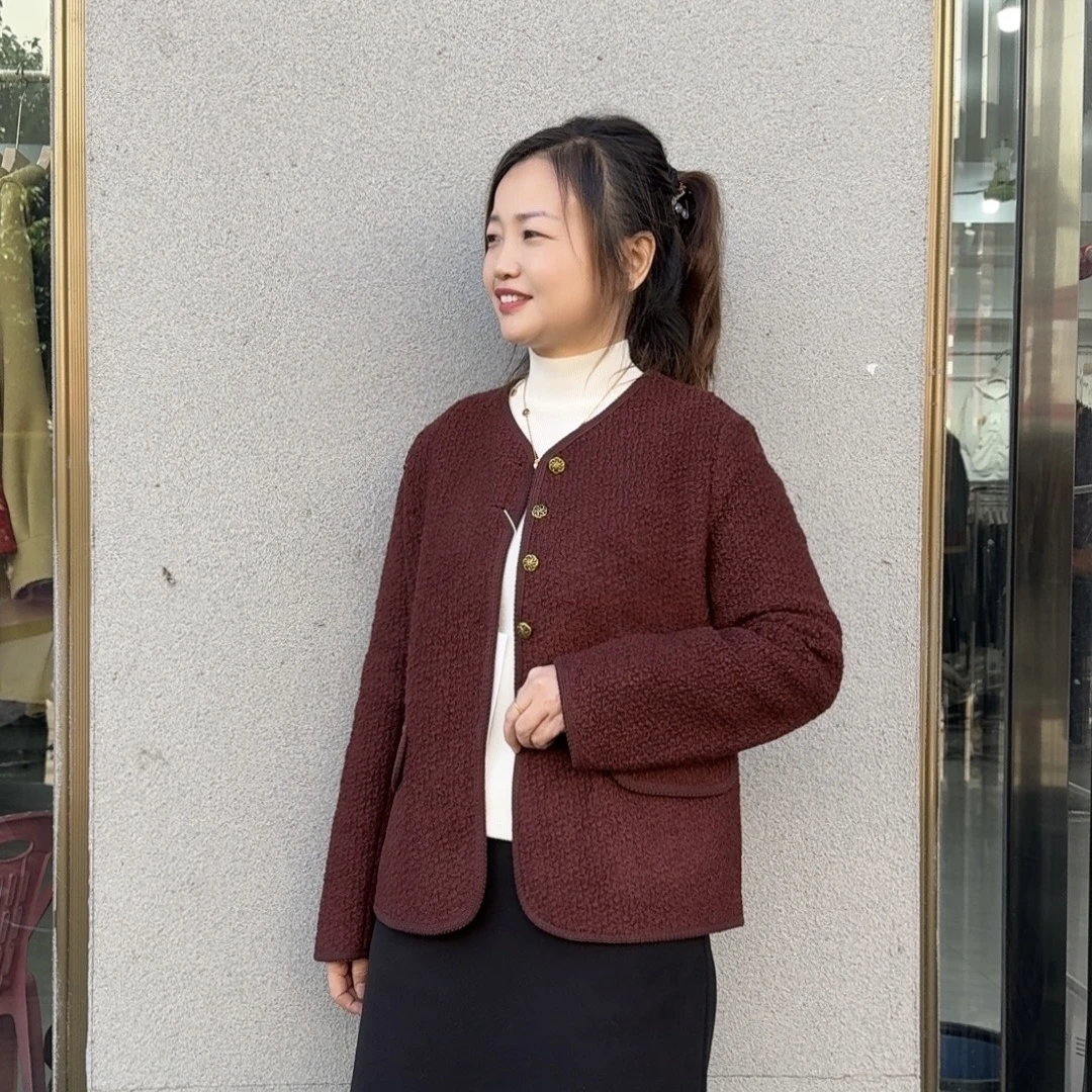 小慧家新款百搭皮毛一体小香风简约气质短款外套