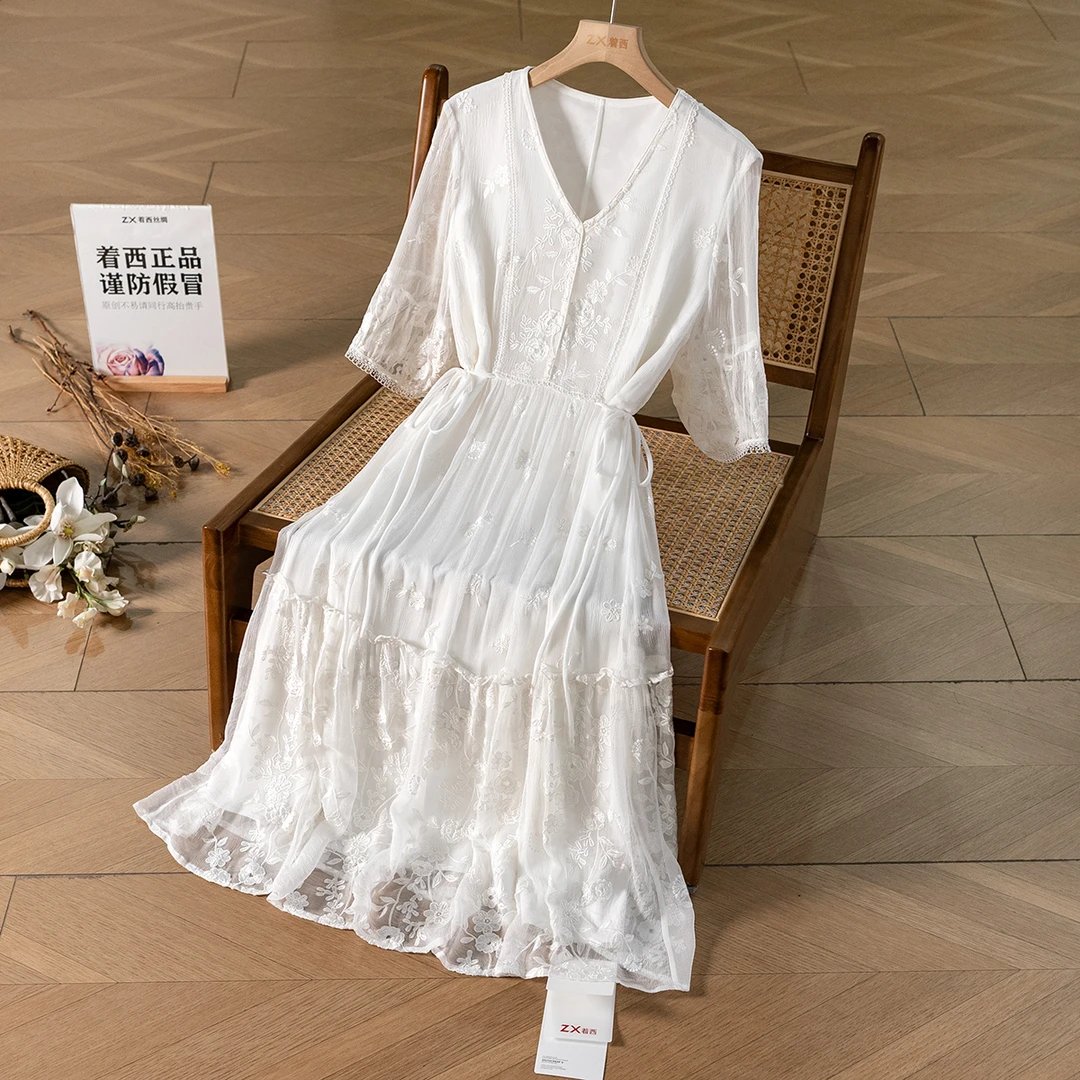 【艺朵】桑蚕丝气质优雅显瘦中式连衣2Q77001