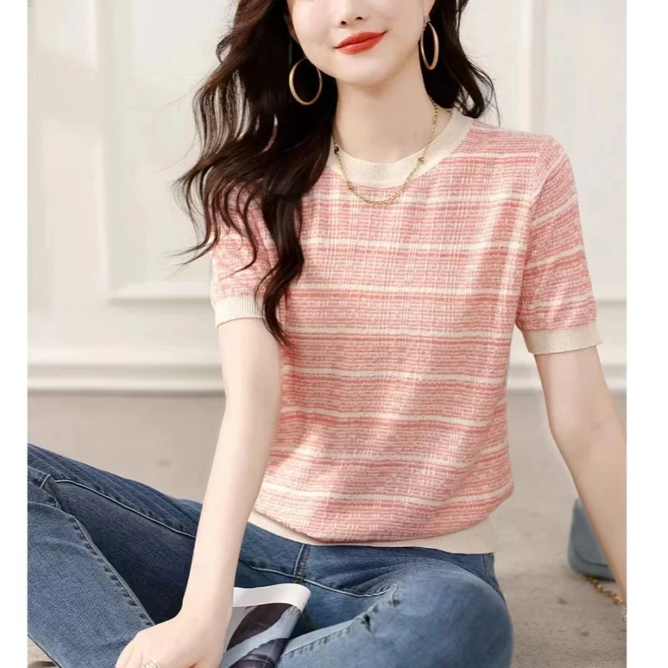 【樱花粉短袖】夏季薄款时尚洋气休闲圆领套头清爽短袖