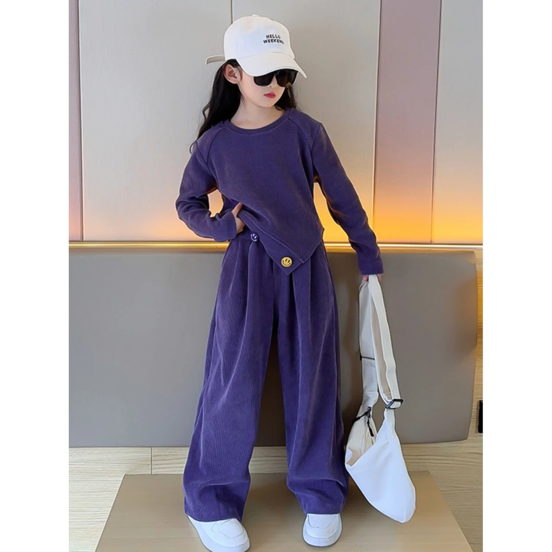 女童秋款套装2023新款洋气中大童春秋款长袖阔腿裤两件套儿童网红