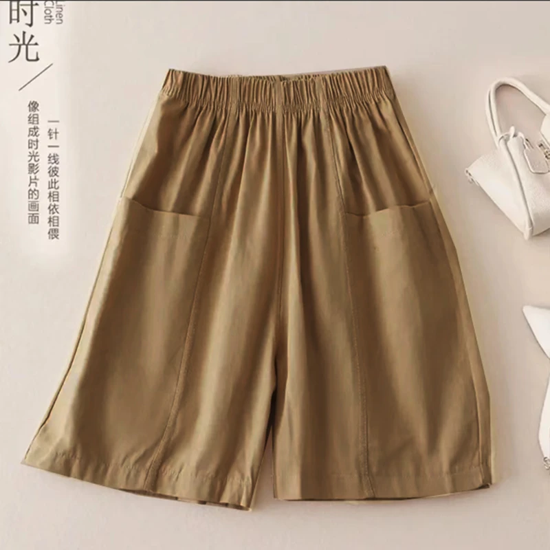 【冰冰专属】女士高腰休闲五分裤大码百搭夏季舒适显瘦松紧腰阔腿裤